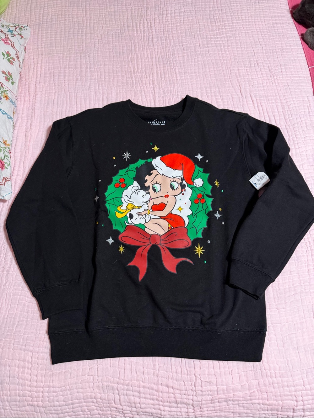 Freeze Black Betty Boop Christmas Graphic Sweatshirt with Red Bow